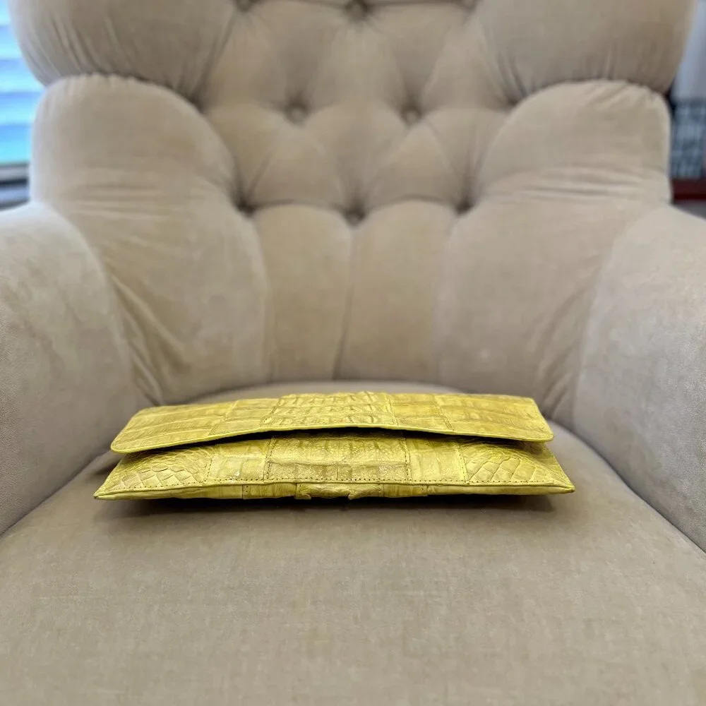 NEW Auth BYRON NEW YORK Genuine Crocodile Slim Flap Clutch Bag...GORGEOUS! - Picture 5 of 6